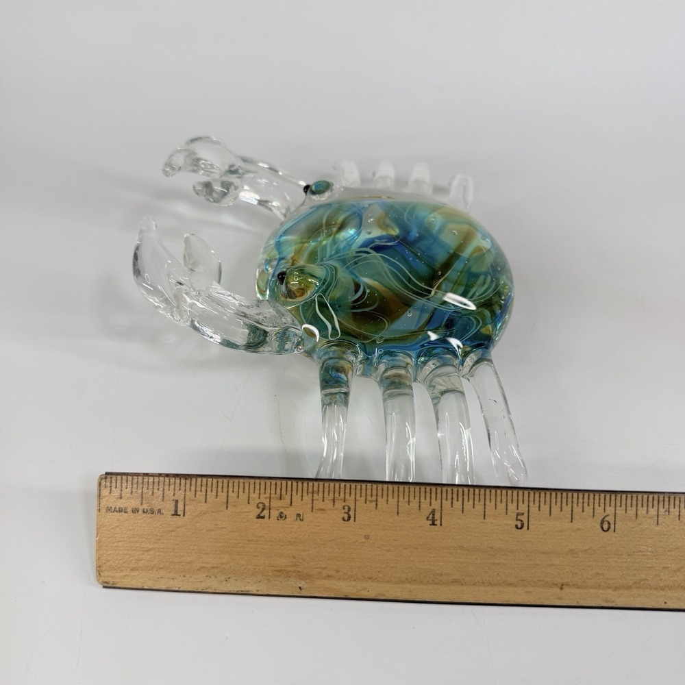 Colorful Hand Blown Glass Crab Paperweight Decor Beach Nautical Coastal Seafood - Picture 9 of 10